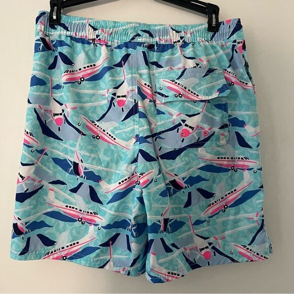 Vineyard Vines Boys Chappy Airplane Print Swim Trunks With Stretch in Jake Blue - Picture 10 of 12